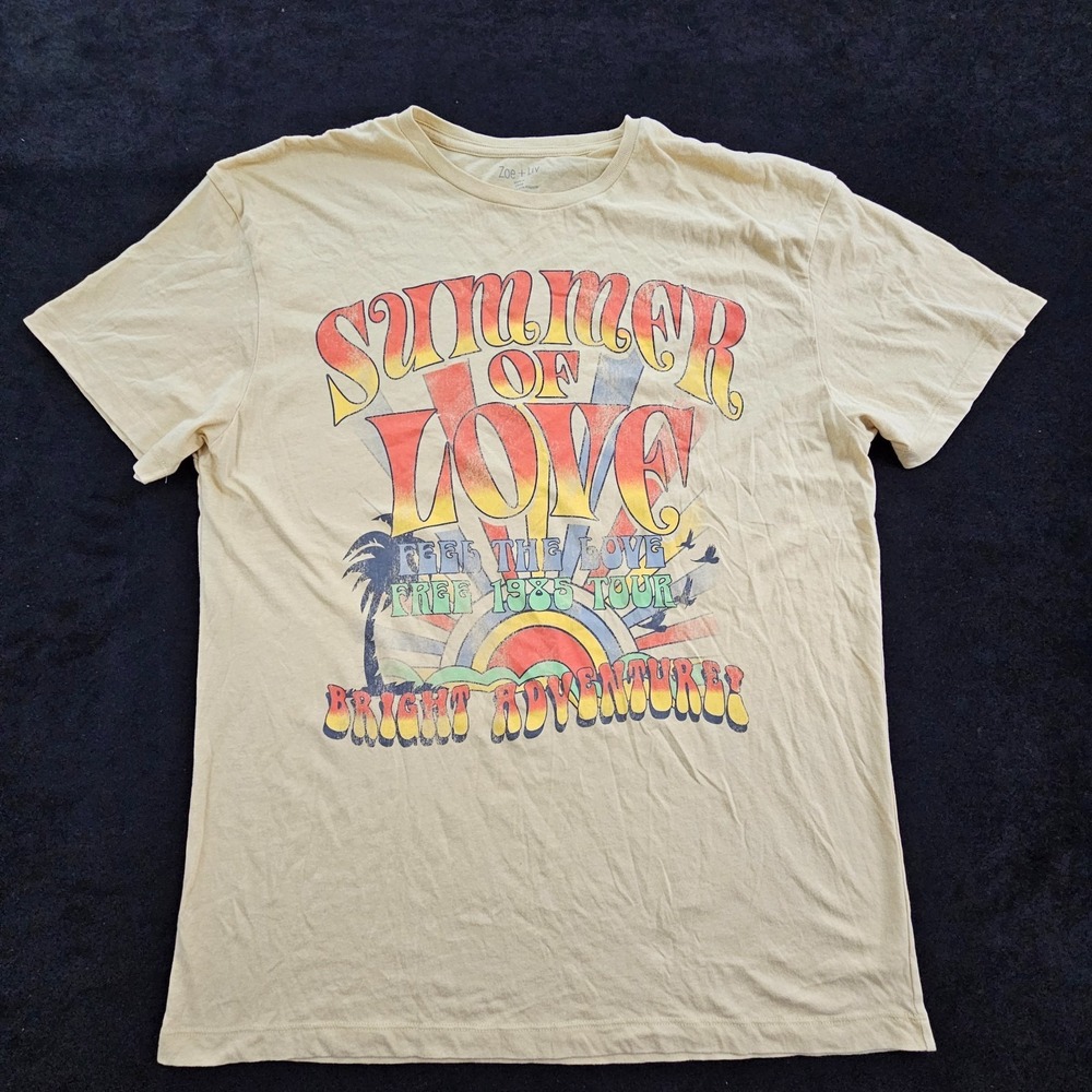 Summer of Love 1985 Yellow Short Sleeve Cotton Blend Oversized T-Shirt Women's S